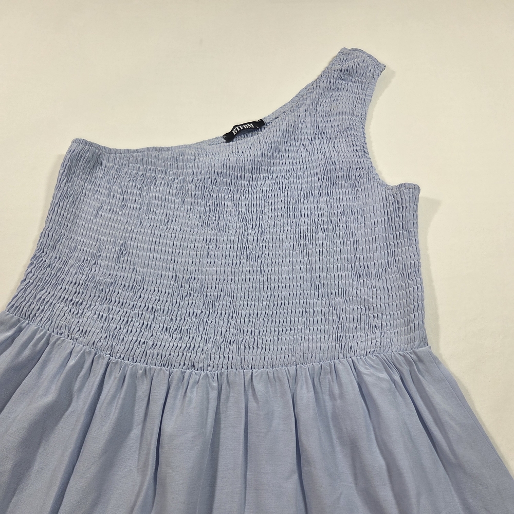 One Shoulder Smocked One-Shoulder Tiered Midi Dress Light Blue Feminine Summer - Picture 4 of 13